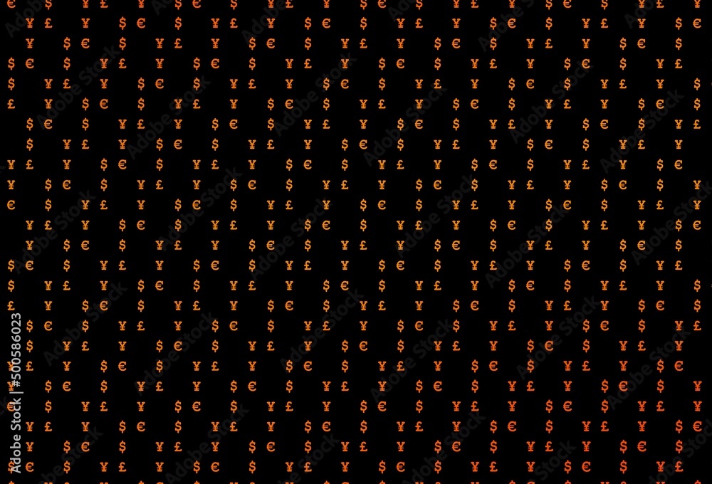 Dark orange vector cover with EUR, USD, GBP, JPY. Dark orange vector cover with EUR, USD, GBP, JPY.