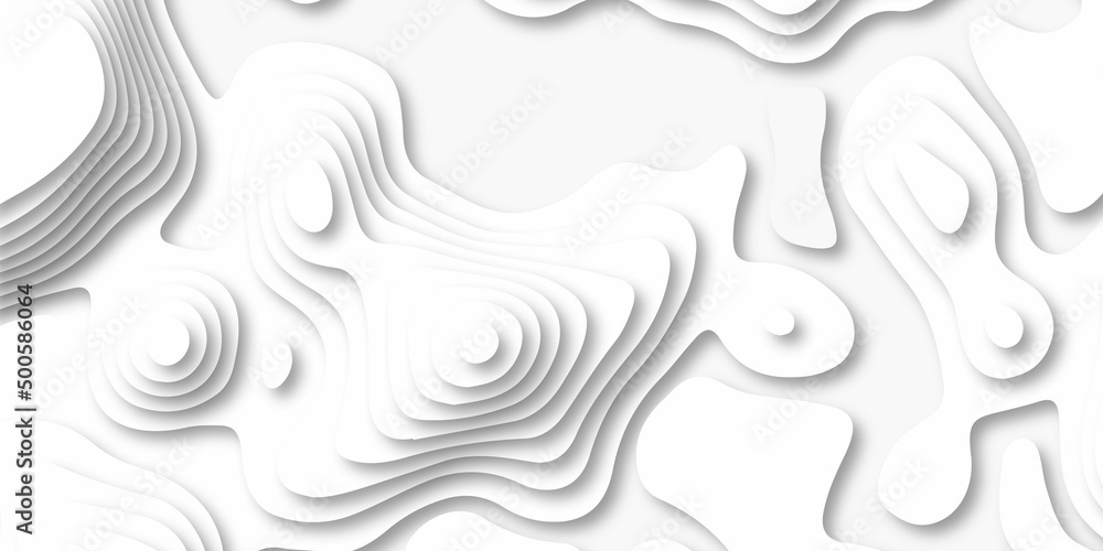 Luxury paper cut background, Abstract decoration, white pattern, halftone gradients, 3d Vector illustration, topographic canyon map light relief texture. White background wave paper art design.