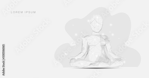 3d white low polygon model meditating action. Yoga meditation