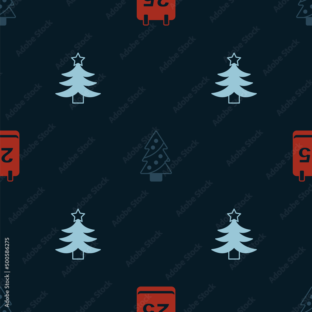 Obraz premium Set Christmas day calendar, tree and on seamless pattern. Vector