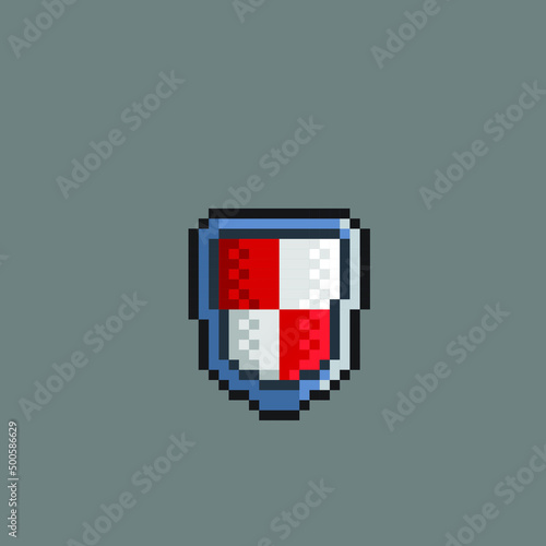 red shield in pixel art style