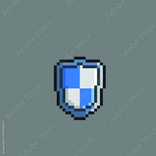 blue iron shield in pixel art style