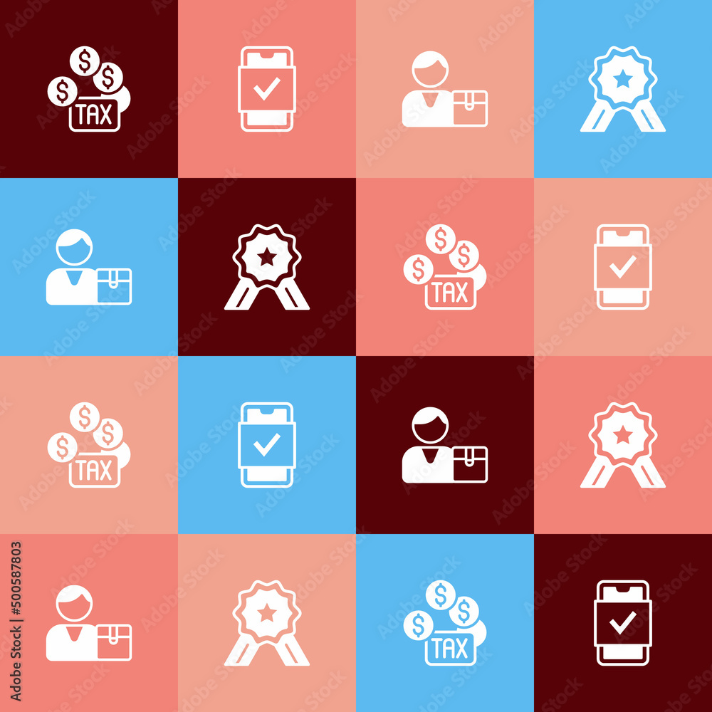 Set pop art Tax payment, Mobile shopping, Buyer and Stars rating icon. Vector Set pop art Tax payment, Mobile shopping, Buyer and Stars rating icon. Vector