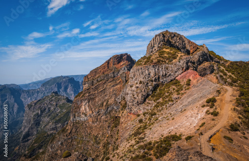 Mountain trail Pico do Arieiro  Madeira Island  Portugal. October 2021