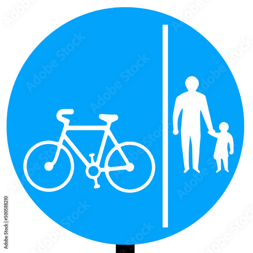 Segregated pedal cycle and pedestrian route sign on this road