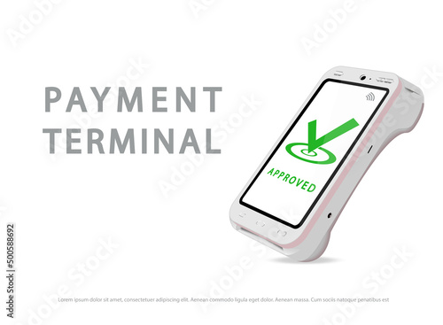 Realistic 3d touch mobile payment machine. Close-up of a POS terminal isolated on white. Bank payment contactless terminal design template, mockup. payment device. View from above