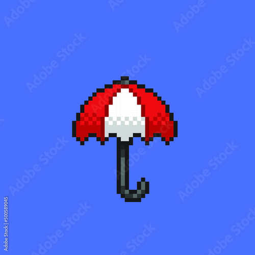 red and white umbrella in pixel art style