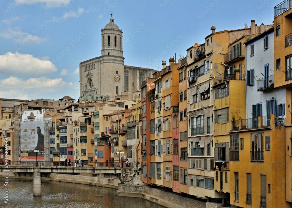 The colorful skyline of the Girona city - Spain 