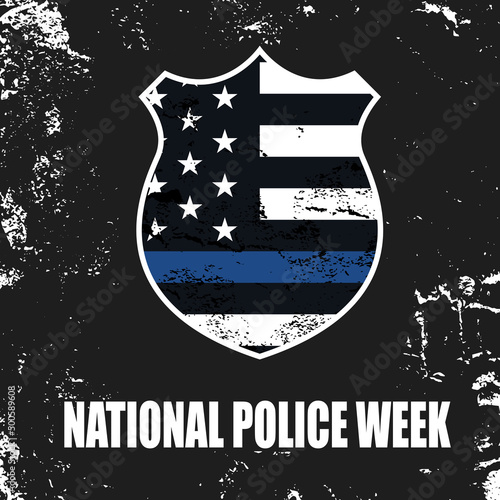 National Police Week background with Blue Line. Poster, card, banner and background