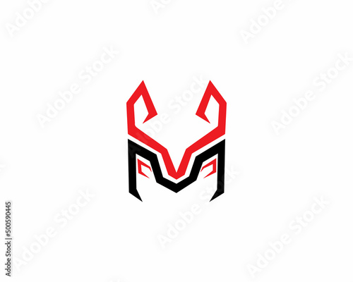 Letter M fox head, wolf head and Hyena head logo design. Creative and Modern Vector Logotype Element For Motorbike, Sports Bike, Sports Car. photo