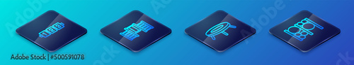 Set Isometric line Jumping trampoline, Education logic game, Playground climbing equipment and Swedish wall icon. Vector