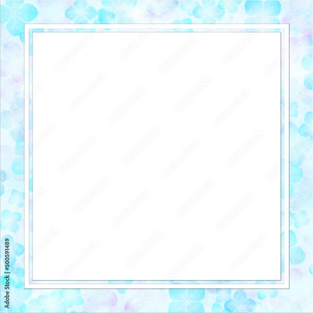 水彩タッチの水色のアジサイの花のピクチャーフレーム 水彩タッチの水色のアジサイの花のピクチャーフレーム