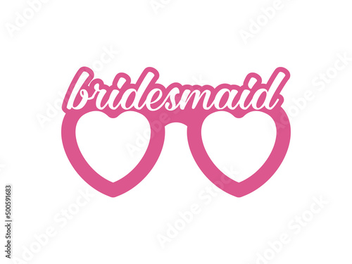 Hen Party Bachelorette vector element for cards, t-shirts, stickers, invitations. Pink heart glasses Bridesmaid. Photo booth prop stick.