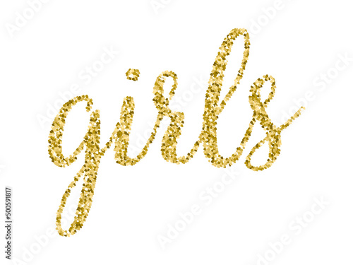 Hen Party Bachelorette vector element for cards, t-shirts, stickers, invitations. Golden word Girls with glitter. Photo booth prop stick.