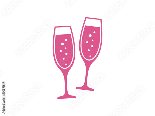 Hen Party Bachelorette vector element for cards, t-shirts, stickers, invitations. Pink champagne glasses. Photo booth prop stick.