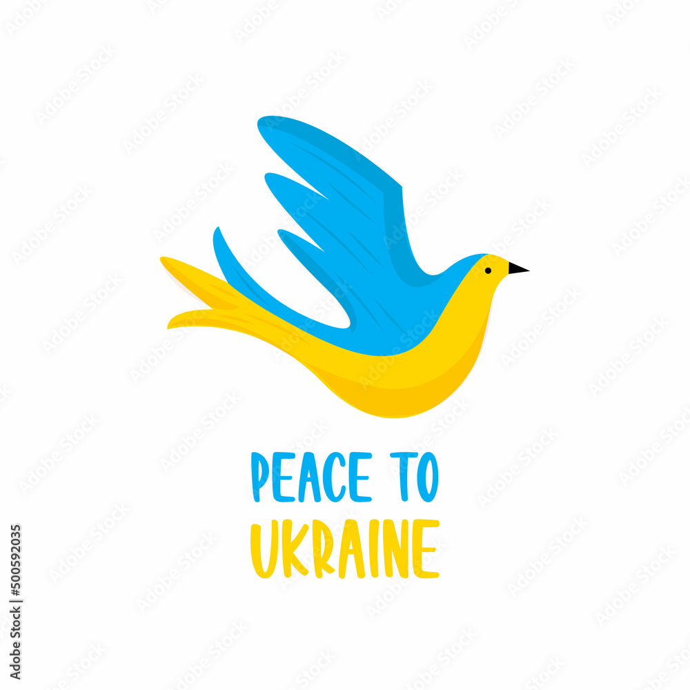 Flag of Ukraine in the form of a dove of peace. Dove of peace. Flying bird with an branch in beak. Peace and love, freedom, no war concept.