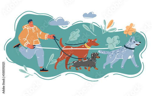 Vector illustration of man dog walker
