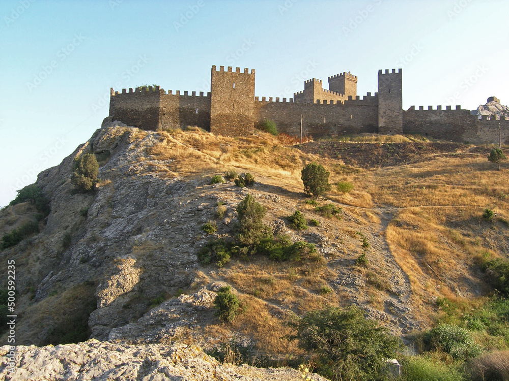 Old Genoese fortress in Sudak on a sunny summer day