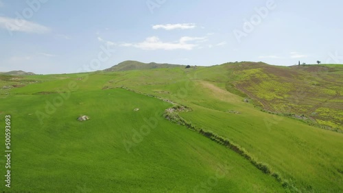 Aerial View of a Beautiful Sicilian Landscape Near Caltanissetta, Sicily, Italy, Europe