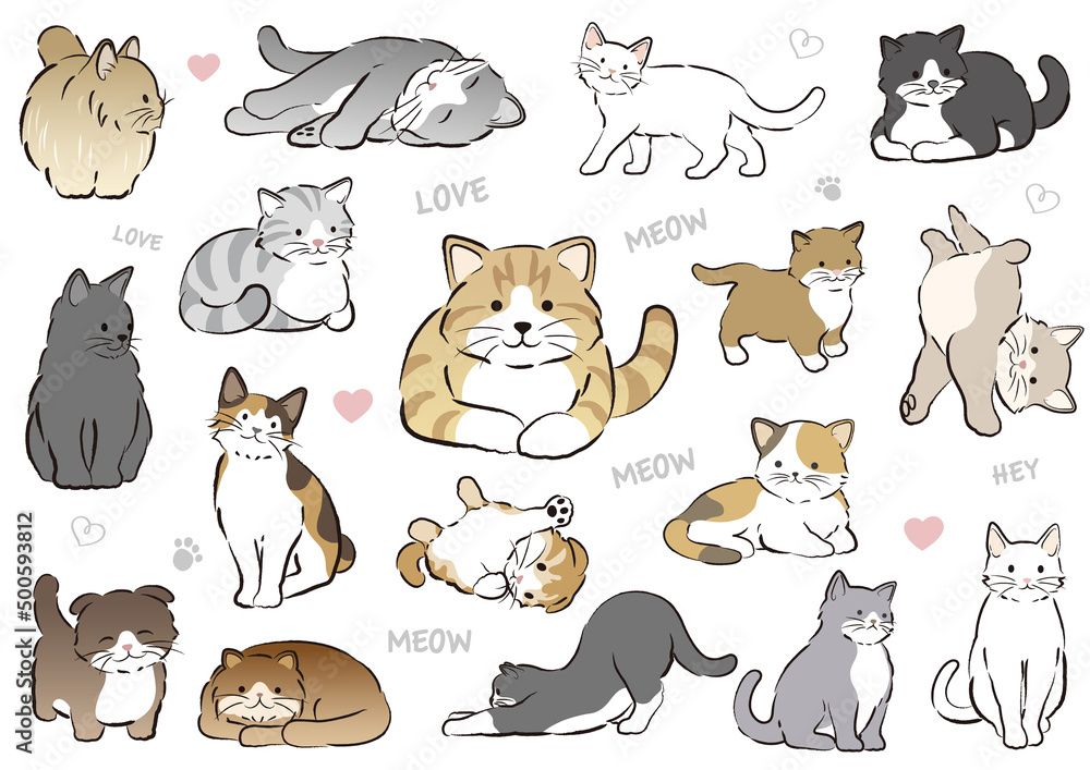 Fototapeta premium かわいい猫のイラストセット