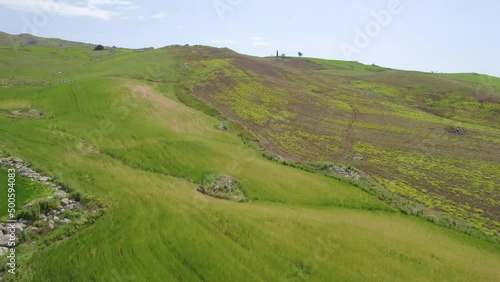 Aerial View of a Beautiful Sicilian Landscape Near Caltanissetta, Sicily, Italy, Europe