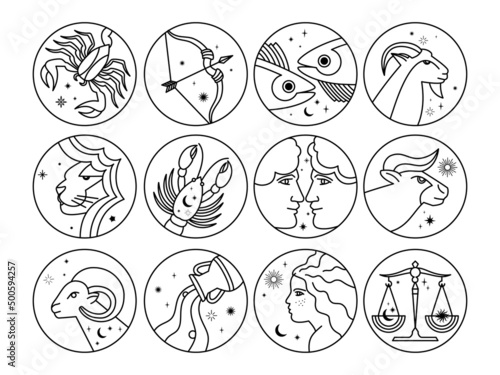 Astrology sings with celestial elements. Black elements isolated on a white background.