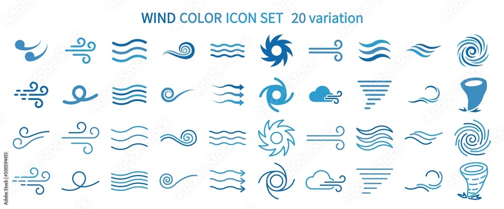 Icon set related to wind and waves - obrazy, fototapety, plakaty 