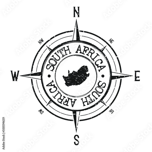 South Africa Stamp Map Compass Adventure. Illustration Travel Country Symbol. Seal Expedition Wind Rose Icon.