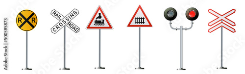 Railway signs set isolated on a white background. Vector railroad traffic light