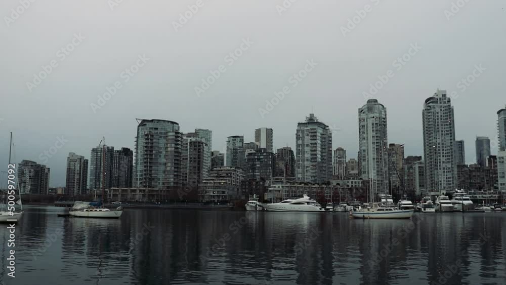 View of Vancouver's dusky shore from the marina View of Vancouver's dusky shore from the marina