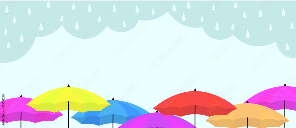 Rainy and monsoon season sale background. Design with raindrops and umbrella vector. - obrazy, fototapety, plakaty 