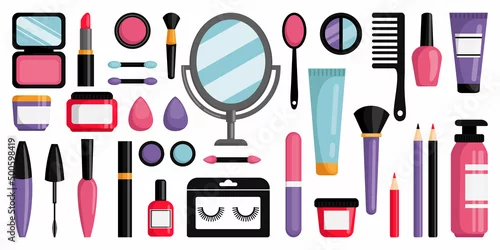 Obraz Make up element. Beauty cosmetic design product for lip, face and nail. Vector glamour female style makeup collection