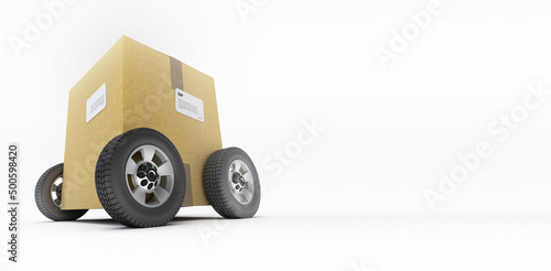 Cardboard box on wheels