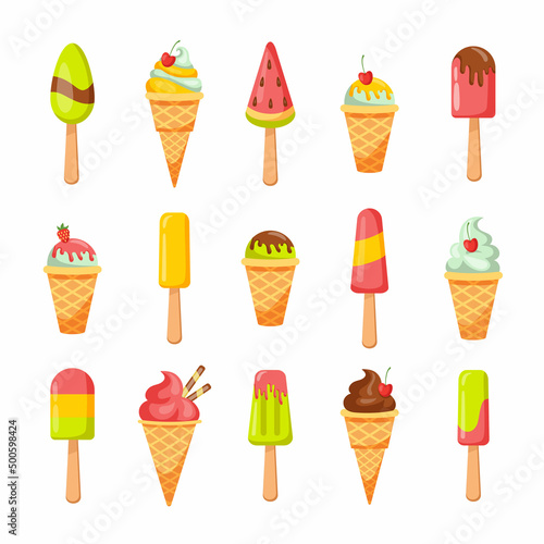 Ice dessert. Fun summer vanilla ice cream icon. Vector flat design symbol of cartoon ice cream © Natalia