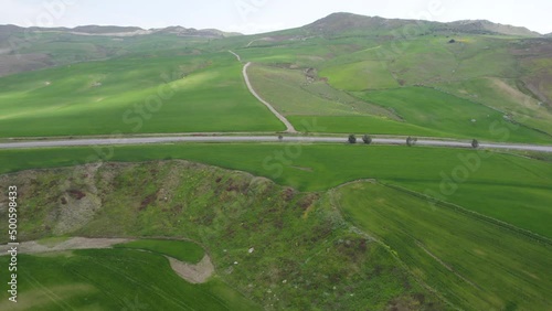 Aerial View of a Beautiful Sicilian Landscape Near Caltanissetta, Sicily, Italy, Europe