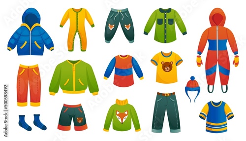 Boy clothes. Kid casual male clothes. Vector boy fashion jacket and shorts youth set