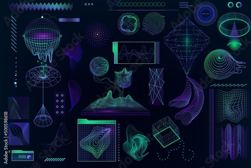 Retro futuristic style. Future game glitch. Vector template circle style