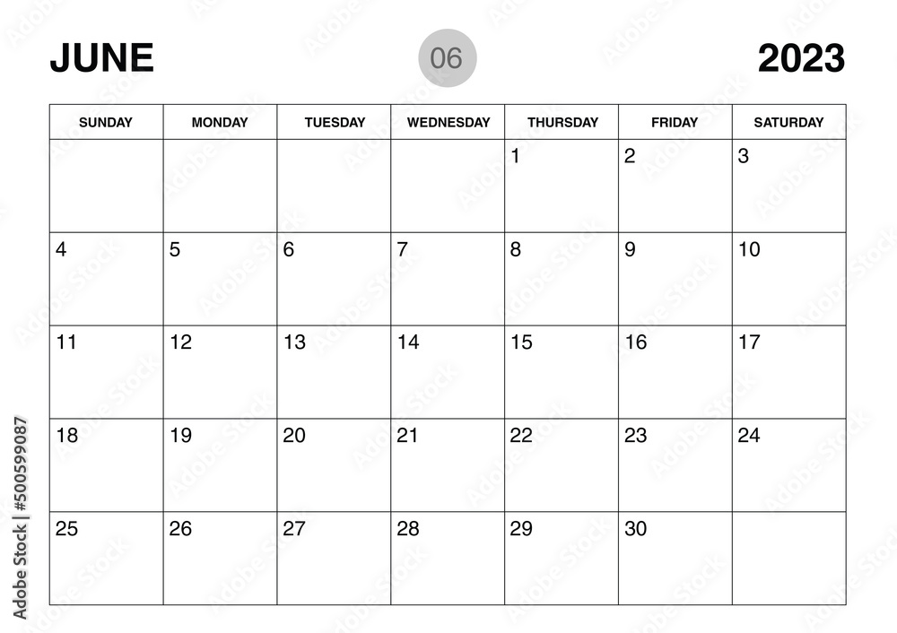 June 2023 year planner template, calendar 2023 template, monthly and