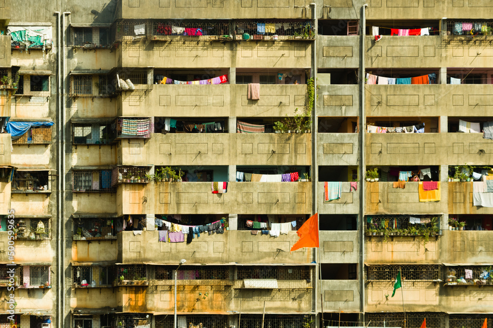 Poor apartment houses in Mumbai, India