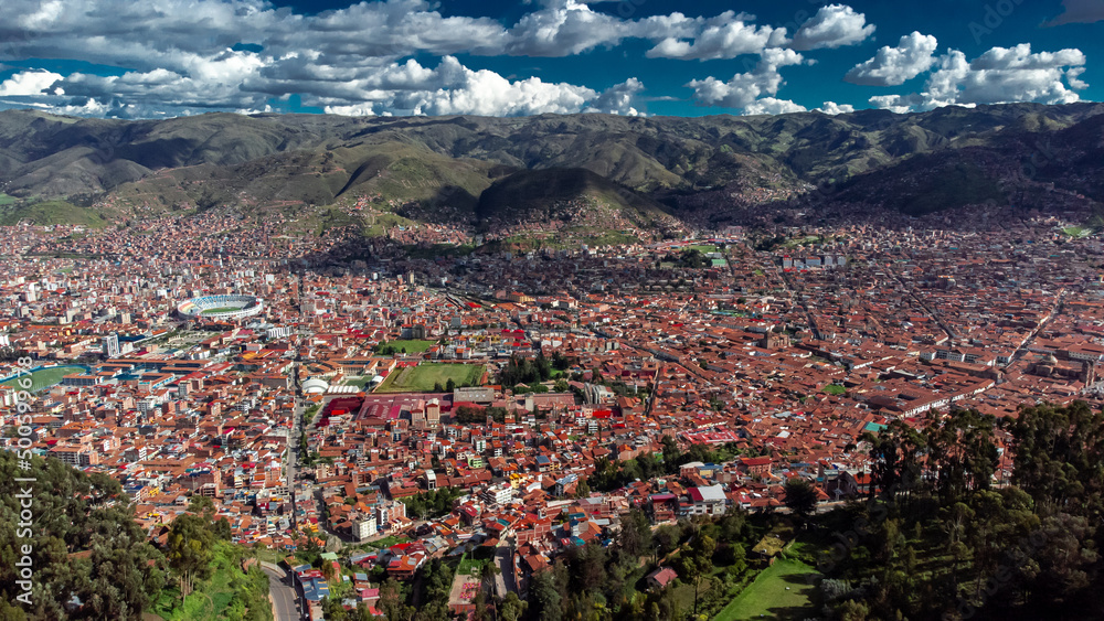 Photography of the city of Cusco. Panoramic of the city. Photography with vivid colors