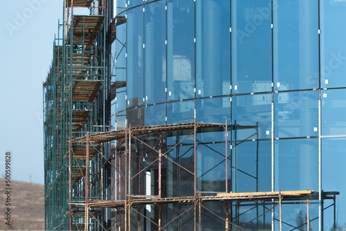 The architectural complex of residential buildings on sky background