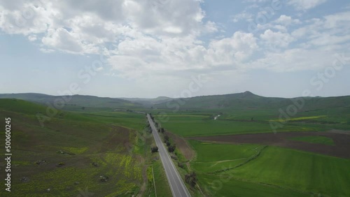 Aerial View of a Beautiful Sicilian Landscape Near Caltanissetta, Sicily, Italy, Europe