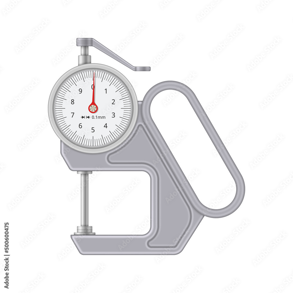Thickness gauge with arrow indicator. Thickness measuring tool. Vector ...