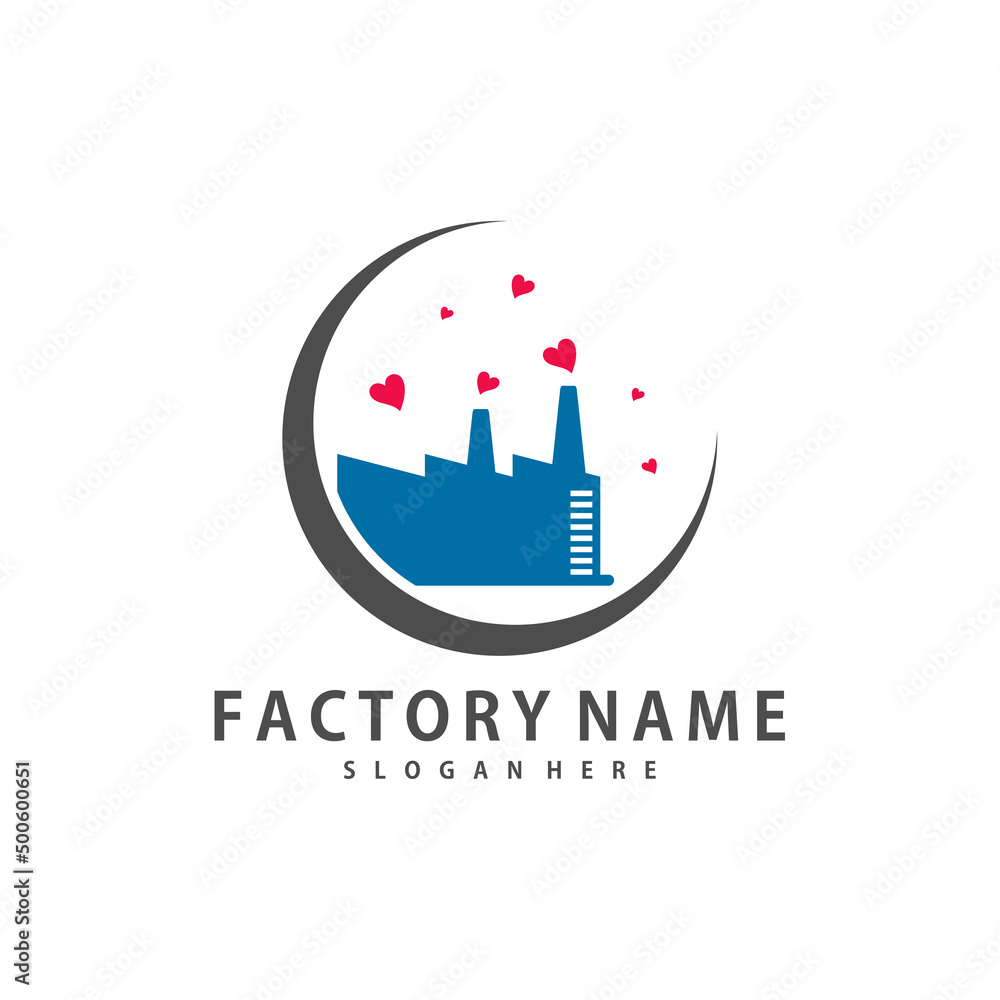 Love Factory logo design vector, Creative Factory logo design Template Illustration