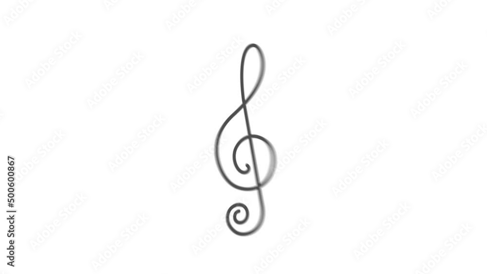 Treble clef on white background.Musical notes.Video animation HD 4K . Treble clef on white background.Musical notes.Video animation HD 4K .