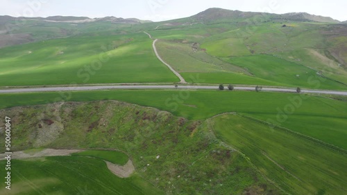 Aerial View of a Beautiful Sicilian Landscape Near Caltanissetta, Sicily, Italy, Europe
