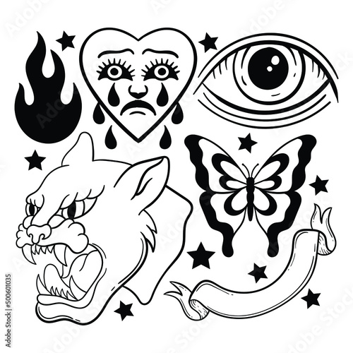 Elements hand drawn doodle vintage for tattoo sticker etc