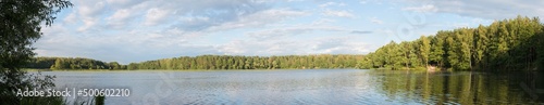Nature of Belarus, calm serene summer landscape on the lake