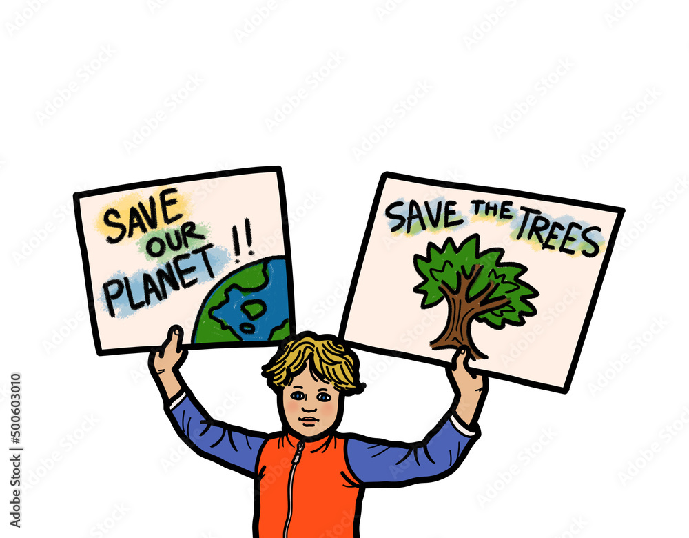 Person holding sign save trees planet earth Person holding sign save trees planet earth