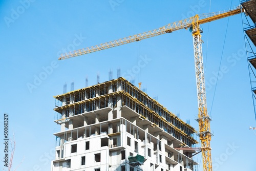 Lots of tower Construction site with cranes and building with blue sky background